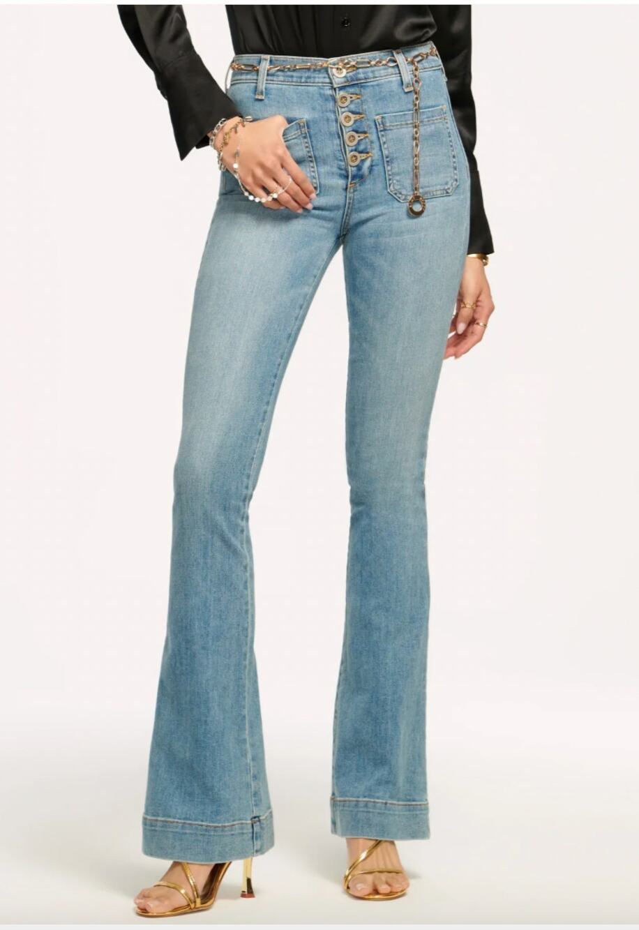 Ramy Brook Cindy High Rise Flare Jean Sohwa Light Wash Blue Button Fly Size 31